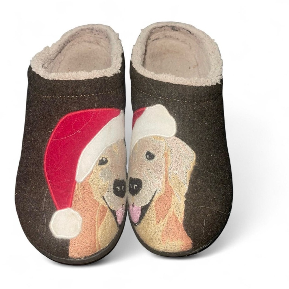 L.L. Bean Festive Dog Slippers - Brown and Red